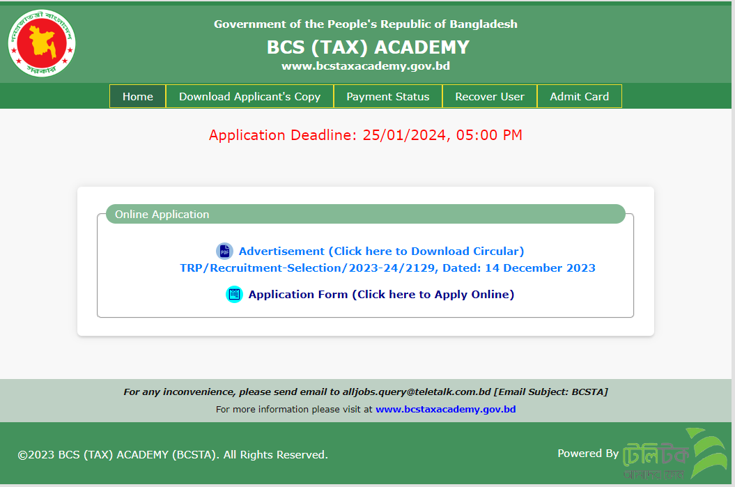 BCS tax academy job circular applying image.