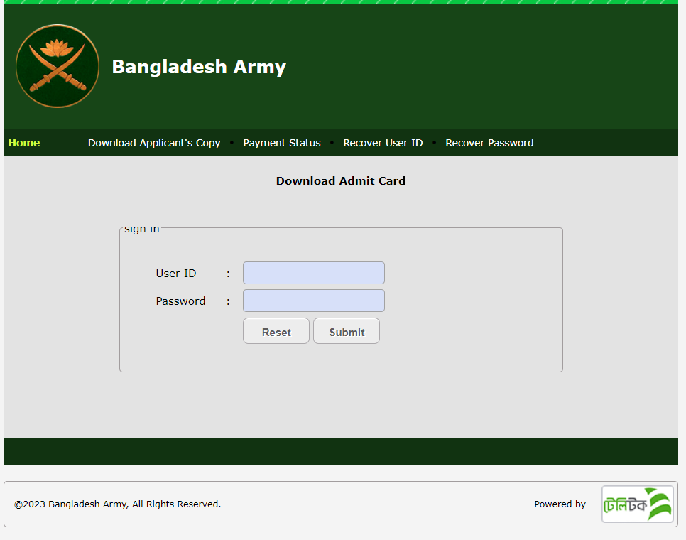 Applying image portal of Bangladesh Army Job Circular 2024.