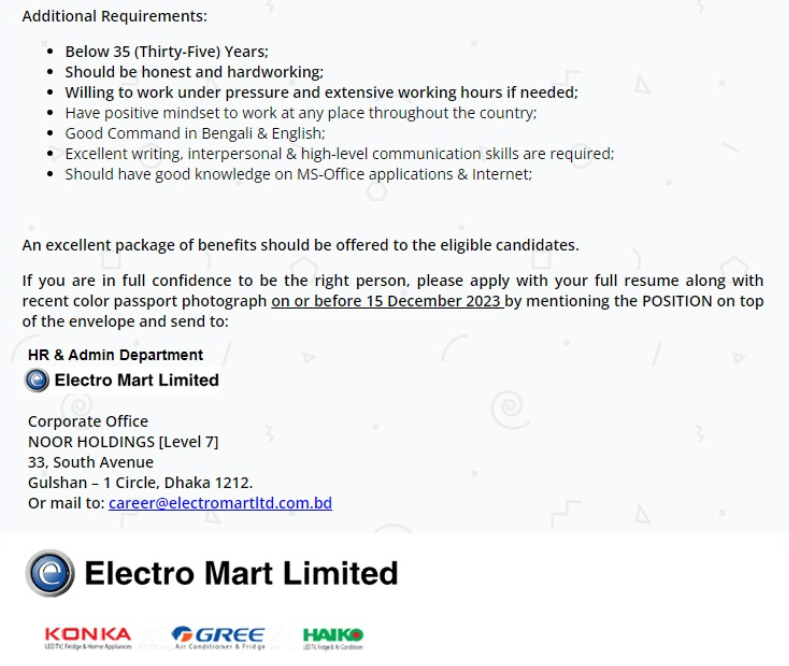 Notice of Electro Mart Ltd Job Circular 2023.