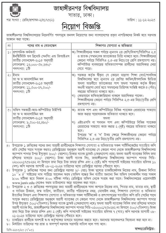 Official Image of Jahangirnagar University Job Circular 2024. https://infohouse24.com/jahangirnagar-university-job-circular-2024/