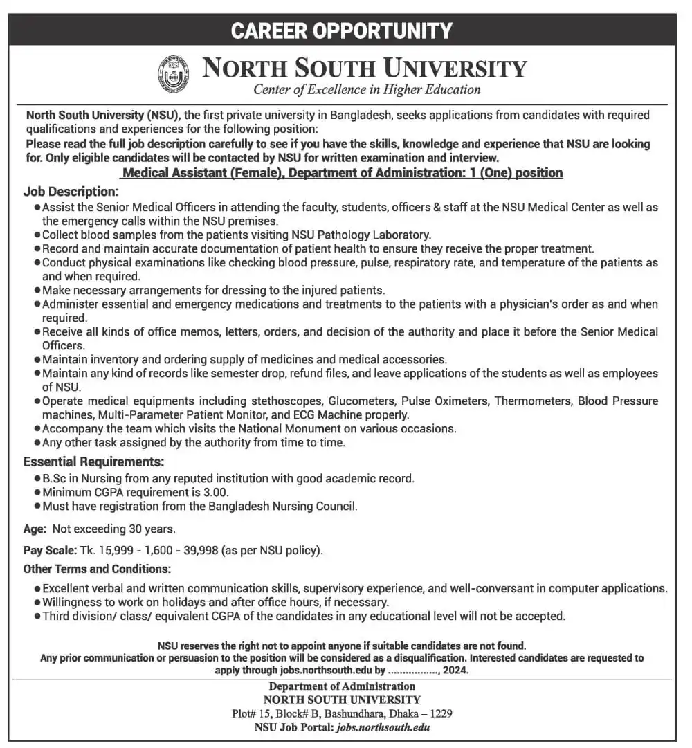 North South University Job Circular 2024 .